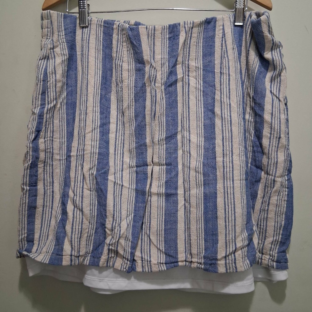 Torrid Blue White Striped Linen Blend Mini Skirt Plus Size 2 Elastic Waist